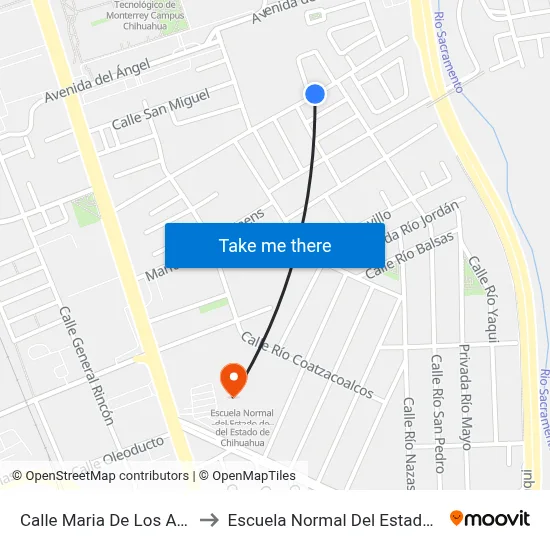 Calle Maria De Los Angeles, 4706 to Escuela Normal Del Estado De Chihuahua map