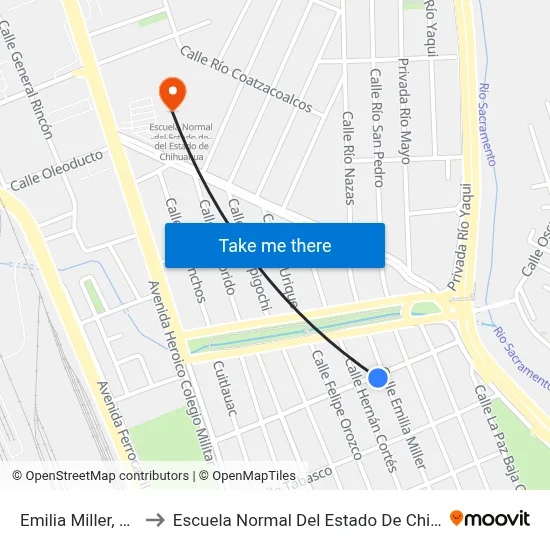 Emilia Miller, 1723 to Escuela Normal Del Estado De Chihuahua map