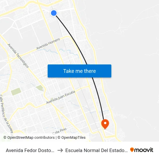 Avenida Fedor Dostoyevzki, 3754 to Escuela Normal Del Estado De Chihuahua map