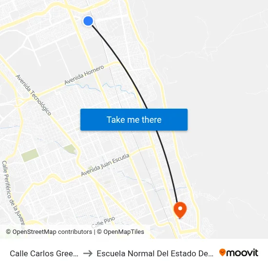 Calle Carlos Greene, 667 to Escuela Normal Del Estado De Chihuahua map