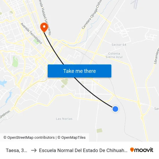 Taesa, 312 to Escuela Normal Del Estado De Chihuahua map