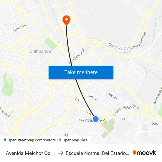 Avenida Melchor Ocampo, 202b to Escuela Normal Del Estado De Chihuahua map