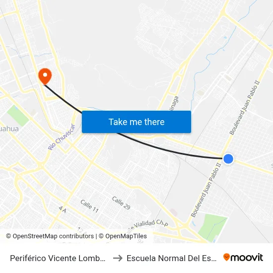 Periférico Vicente Lombardo Toledano, 8917 to Escuela Normal Del Estado De Chihuahua map