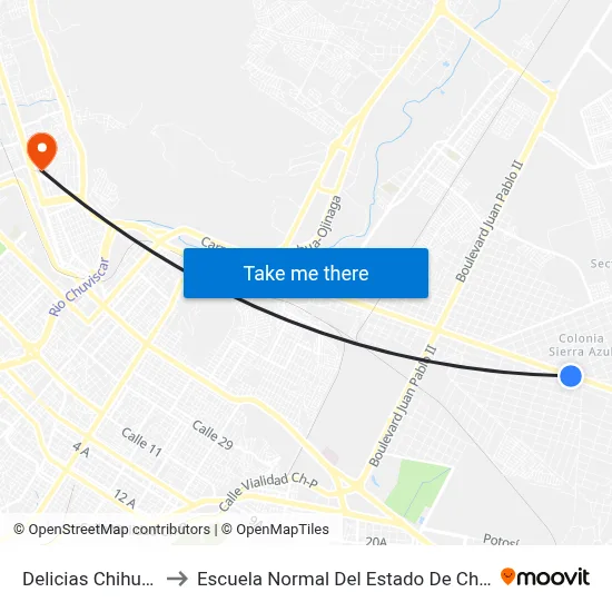 Delicias Chihuahua to Escuela Normal Del Estado De Chihuahua map