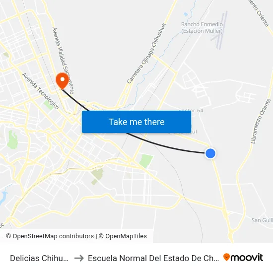Delicias Chihuahua to Escuela Normal Del Estado De Chihuahua map