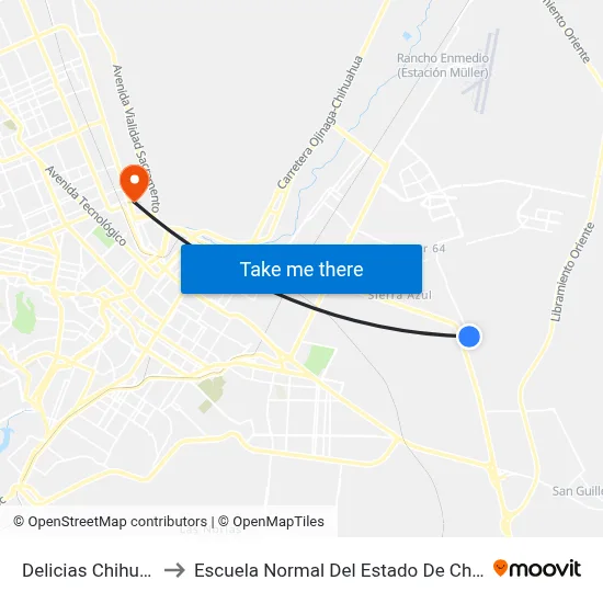 Delicias Chihuahua to Escuela Normal Del Estado De Chihuahua map