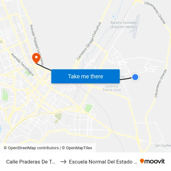 Calle Praderas De Texas, 13040 to Escuela Normal Del Estado De Chihuahua map