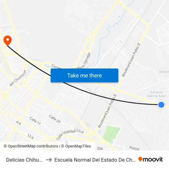 Delicias Chihuahua to Escuela Normal Del Estado De Chihuahua map