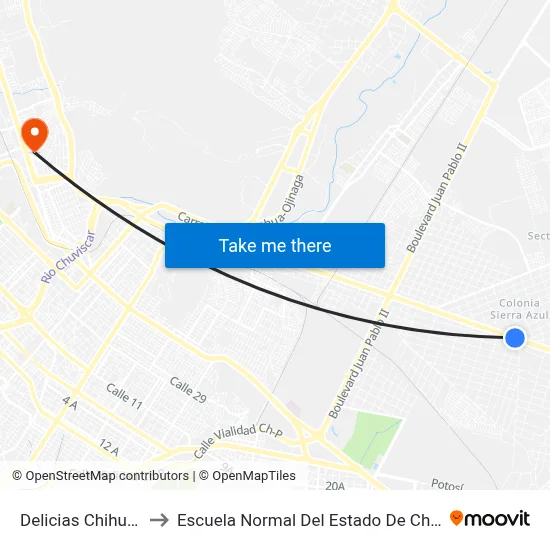 Delicias Chihuahua to Escuela Normal Del Estado De Chihuahua map