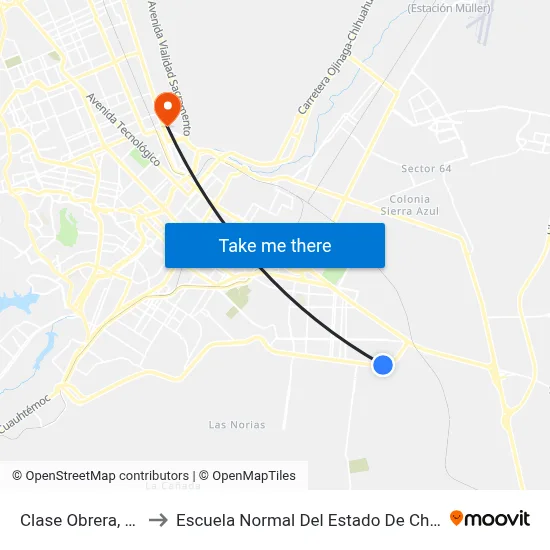 Clase Obrera, 2717 to Escuela Normal Del Estado De Chihuahua map