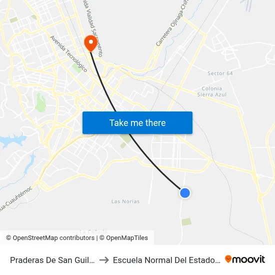 Praderas De San Guillermo, 6011 to Escuela Normal Del Estado De Chihuahua map