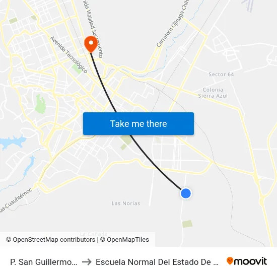 P. San Guillermo, 5812 to Escuela Normal Del Estado De Chihuahua map