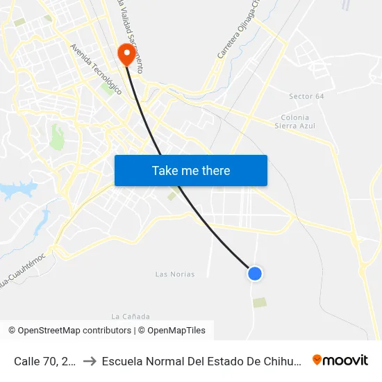 Calle 70, 236 to Escuela Normal Del Estado De Chihuahua map