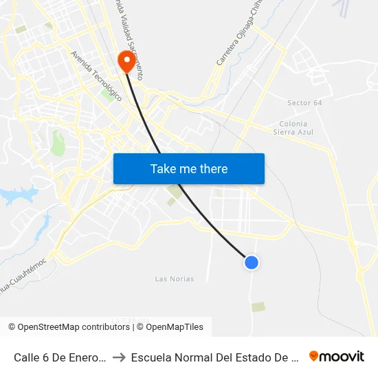 Calle 6 De Enero, 1040 to Escuela Normal Del Estado De Chihuahua map