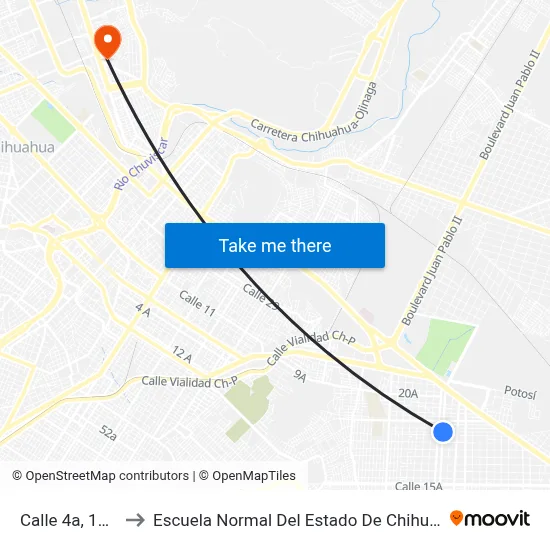 Calle 4a, 1101 to Escuela Normal Del Estado De Chihuahua map