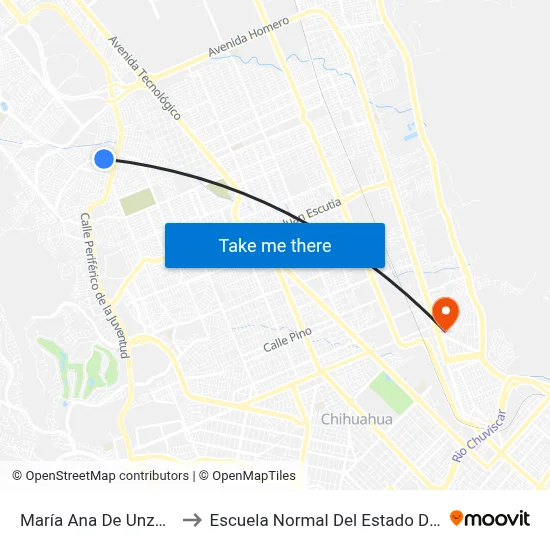 María Ana De Unzaga, 9953 to Escuela Normal Del Estado De Chihuahua map