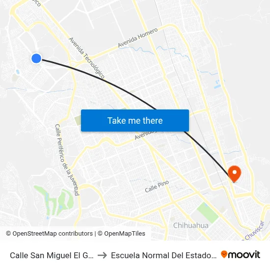 Calle San Miguel El Grande, 6010 to Escuela Normal Del Estado De Chihuahua map
