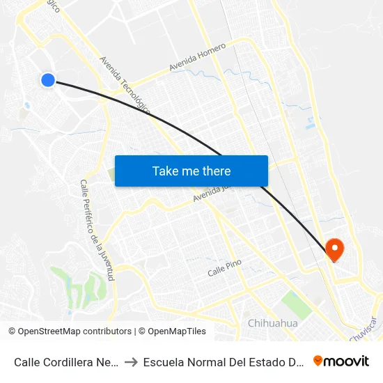 Calle Cordillera Negra, 975 to Escuela Normal Del Estado De Chihuahua map