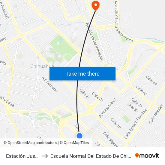 Estación Justicia to Escuela Normal Del Estado De Chihuahua map