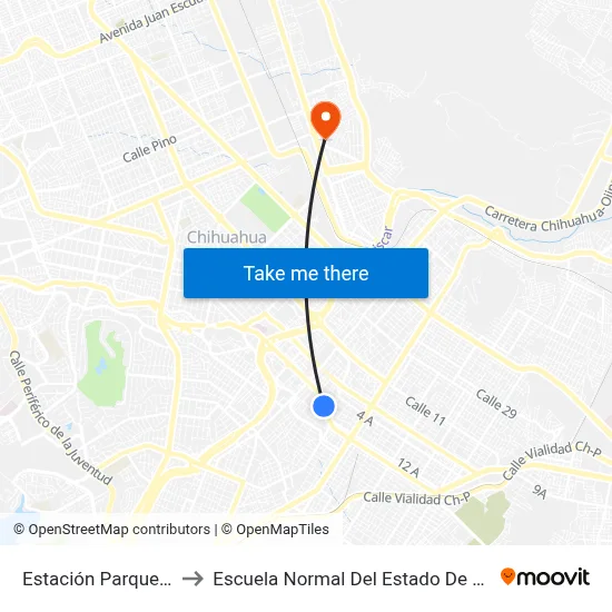 Estación Parque Lerdo to Escuela Normal Del Estado De Chihuahua map