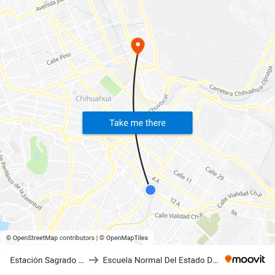 Estación Sagrado Corazón to Escuela Normal Del Estado De Chihuahua map