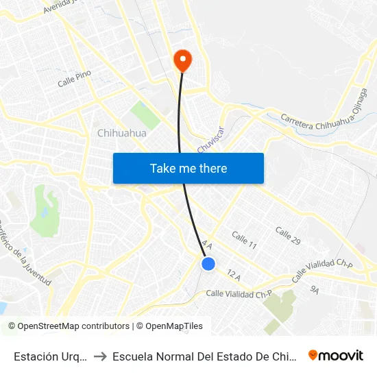 Estación Urquidi to Escuela Normal Del Estado De Chihuahua map