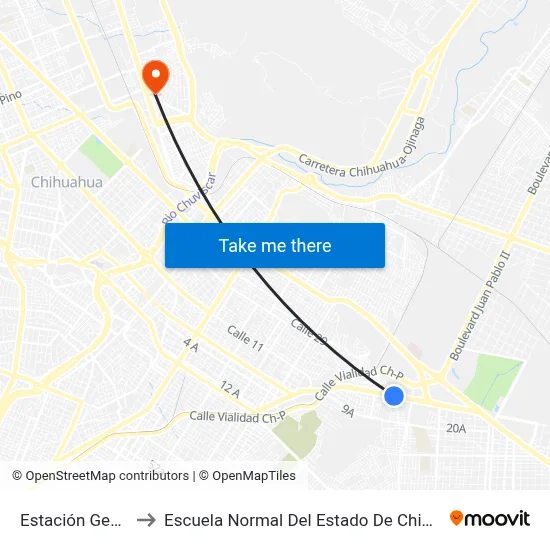 Estación Gemas to Escuela Normal Del Estado De Chihuahua map