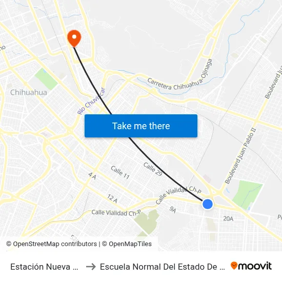 Estación Nueva España to Escuela Normal Del Estado De Chihuahua map
