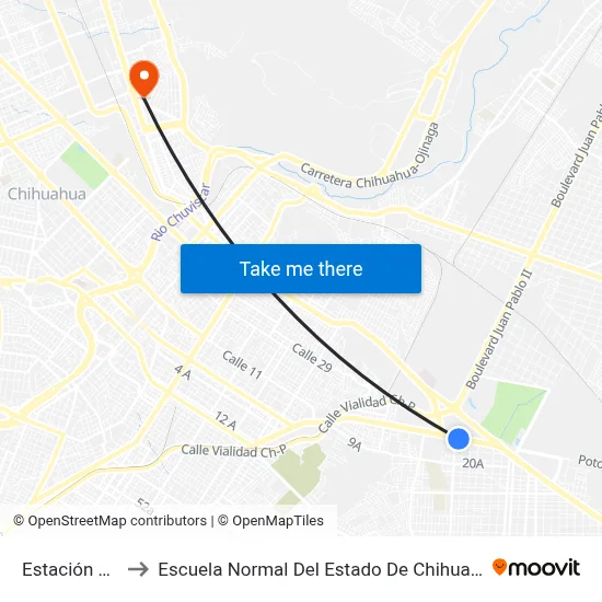Estación Sct to Escuela Normal Del Estado De Chihuahua map