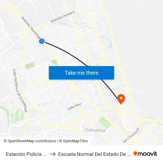 Estación Policía Federal to Escuela Normal Del Estado De Chihuahua map