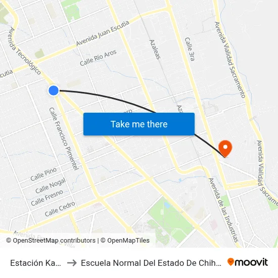 Estación Karike to Escuela Normal Del Estado De Chihuahua map