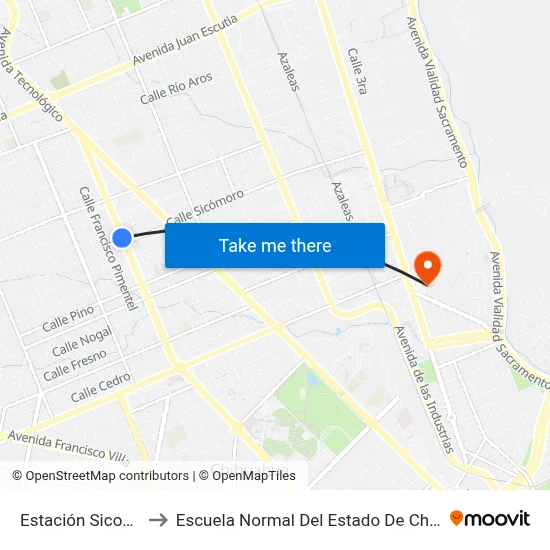 Estación Sicomoro to Escuela Normal Del Estado De Chihuahua map