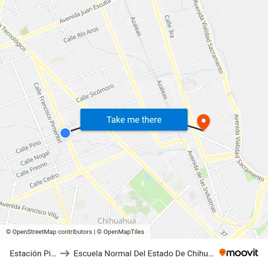 Estación Pino to Escuela Normal Del Estado De Chihuahua map