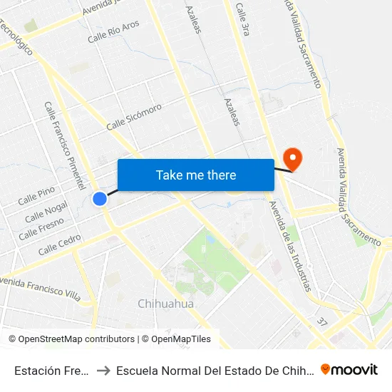 Estación Fresno to Escuela Normal Del Estado De Chihuahua map