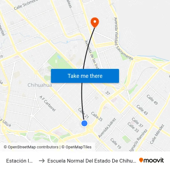 Estación Imss to Escuela Normal Del Estado De Chihuahua map