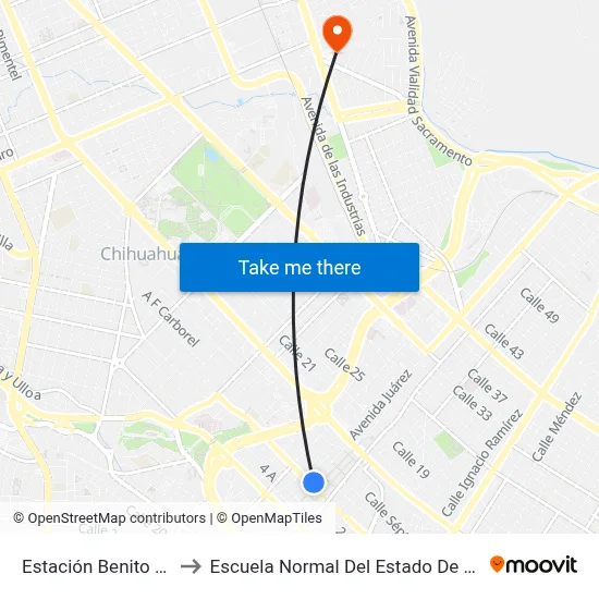 Estación Benito Juárez to Escuela Normal Del Estado De Chihuahua map