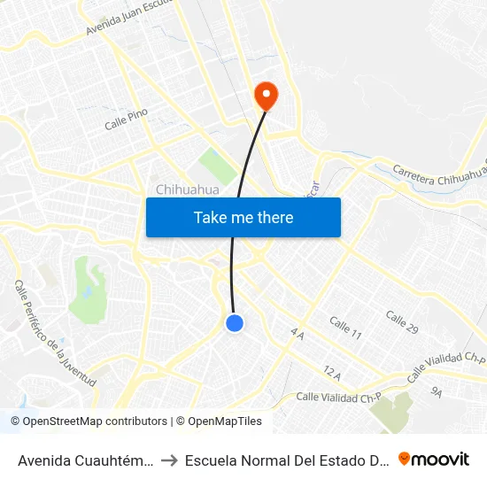 Avenida Cuauhtémoc, 1800 to Escuela Normal Del Estado De Chihuahua map