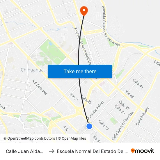 Calle Juan Aldama, 720 to Escuela Normal Del Estado De Chihuahua map