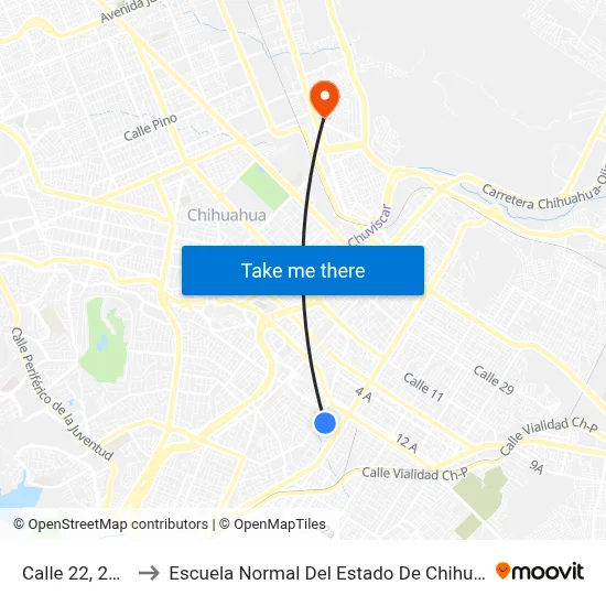 Calle 22, 2212 to Escuela Normal Del Estado De Chihuahua map
