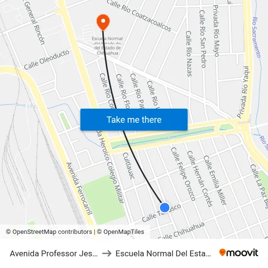 Avenida Professor Jesus Lujan, 2304 to Escuela Normal Del Estado De Chihuahua map