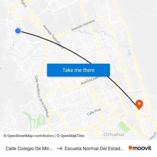 Calle Colegio De Miraflores, 1803 to Escuela Normal Del Estado De Chihuahua map