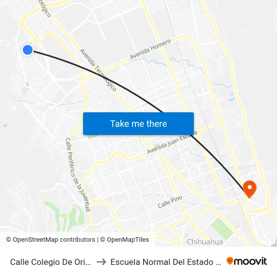 Calle Colegio De Orizaba, 1809 to Escuela Normal Del Estado De Chihuahua map