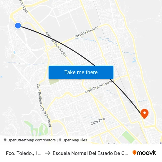 Fco. Toledo., 15300 to Escuela Normal Del Estado De Chihuahua map