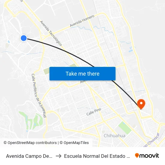 Avenida Campo Del Norte 60 to Escuela Normal Del Estado De Chihuahua map