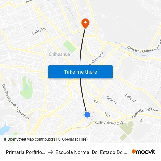 Primaria Porfirio Parra to Escuela Normal Del Estado De Chihuahua map