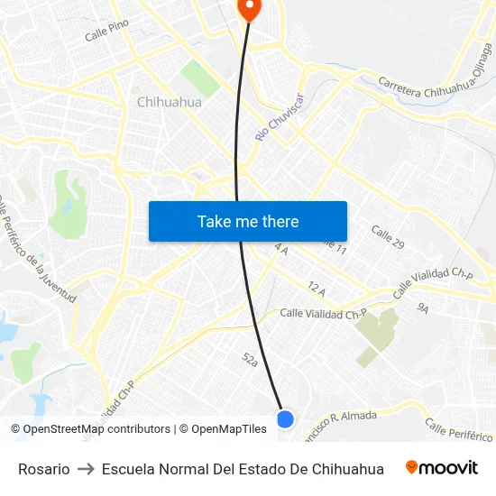 Rosario to Escuela Normal Del Estado De Chihuahua map