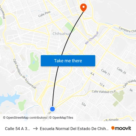 Calle 54 A 3401 to Escuela Normal Del Estado De Chihuahua map