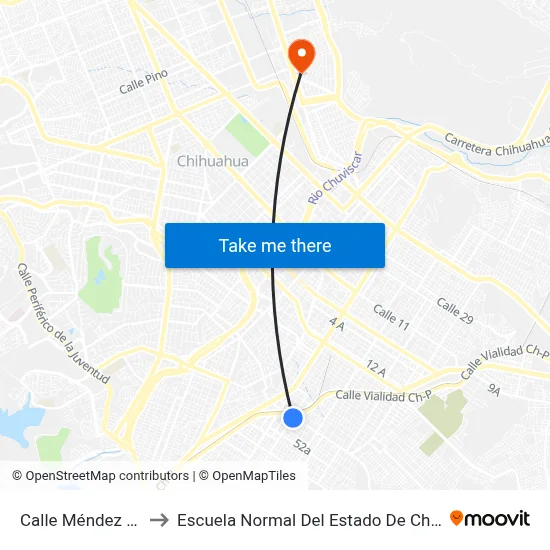 Calle Méndez 4601 to Escuela Normal Del Estado De Chihuahua map