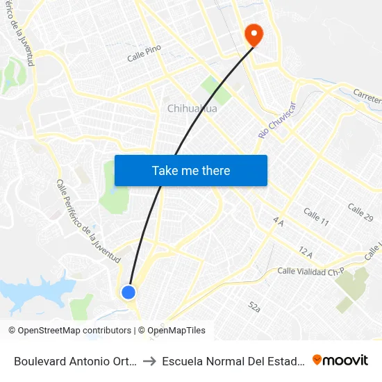 Boulevard Antonio Ortiz Mena 4048 to Escuela Normal Del Estado De Chihuahua map