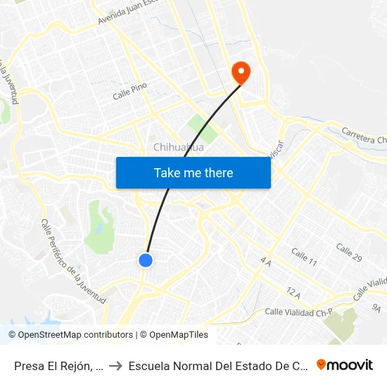 Presa El Rejón, 2814 to Escuela Normal Del Estado De Chihuahua map